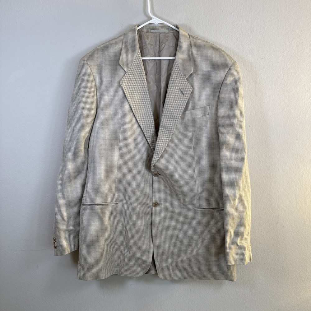 Armani Collezionii G Line Men's Blazer Size 44L Gray Tan Windowpane Sport Coat